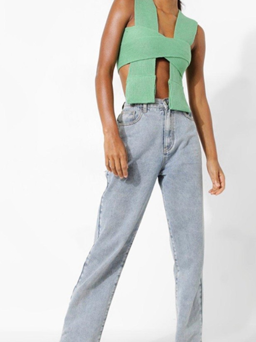 NWT Boohoo Mint Green Knit Wrap Crop Top - Picture 2 of 8